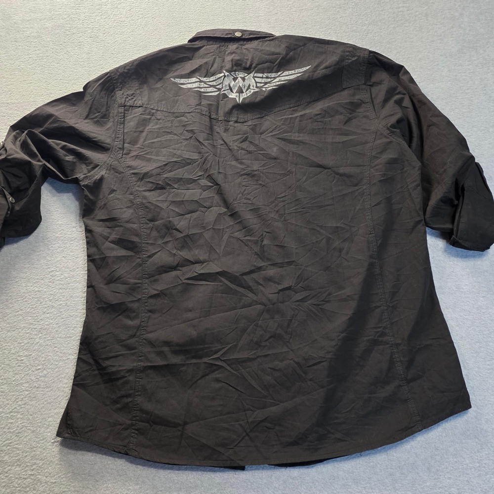 Wornstar Rocknrolla Shirt Mens XL Black Button Down Wing Graphic Rock Style - Picture 2 of 13